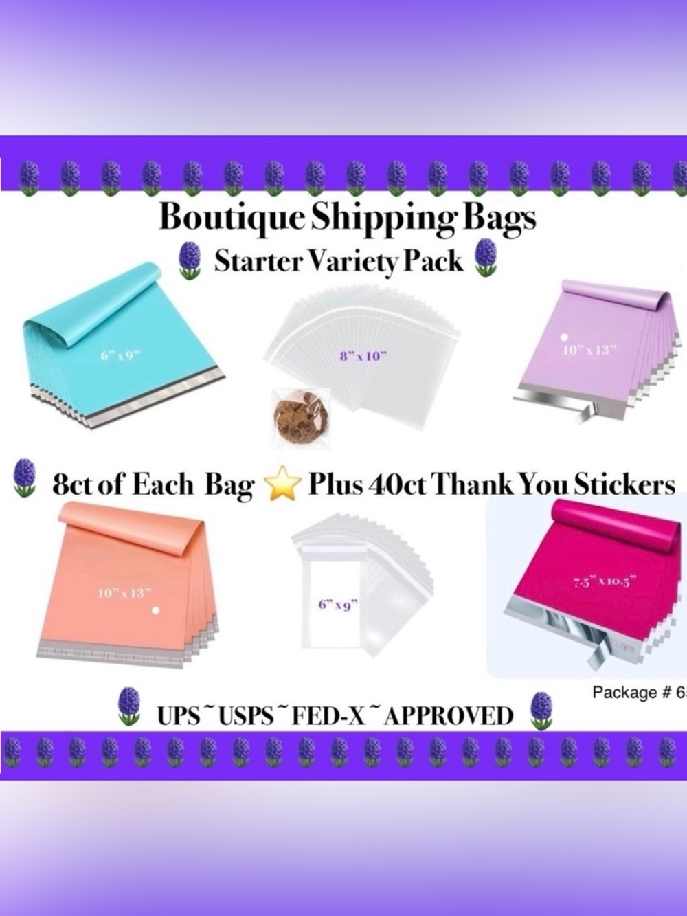 Boutique Shipping Bags⭐️Starter Variety Package W/Stickers 🪻🆕🪻